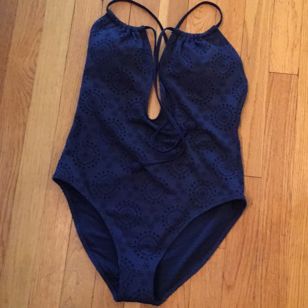 Aerie Swim One-Piece Navy Eyelet Swim Suit Medium
